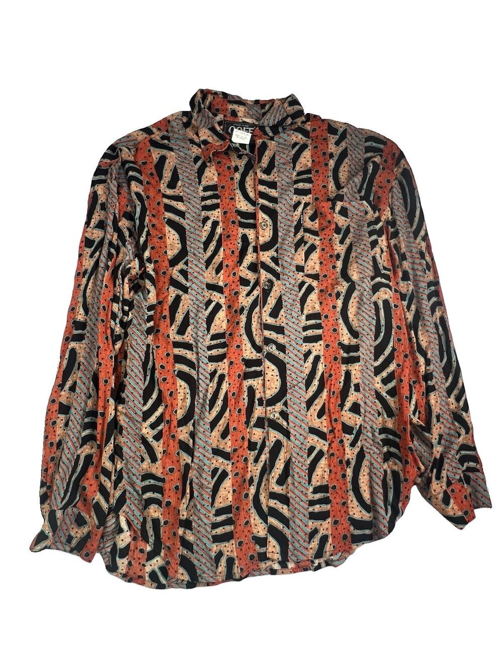 Cafe Brand Men’s Sz 2 (XL/2XL) Long Sleeve Abstract Pattern Button Shirt Retro